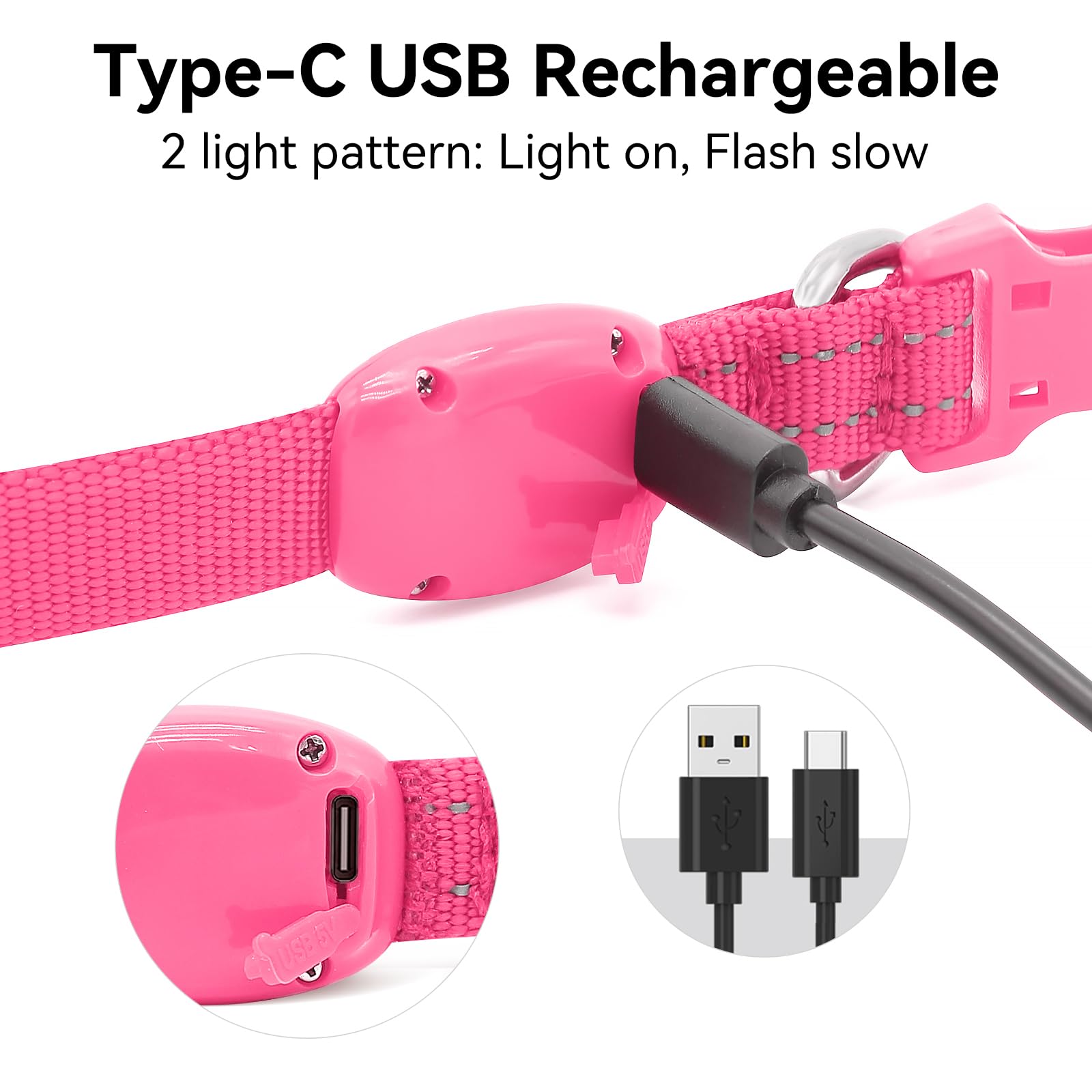 Bseen LED collare ricaricabile USB Glowing XS regolabile collare, Light Up riflettente sicurezza cane collare per cani di piccola taglia e gatti, XS, Mocassini eleganti da donna