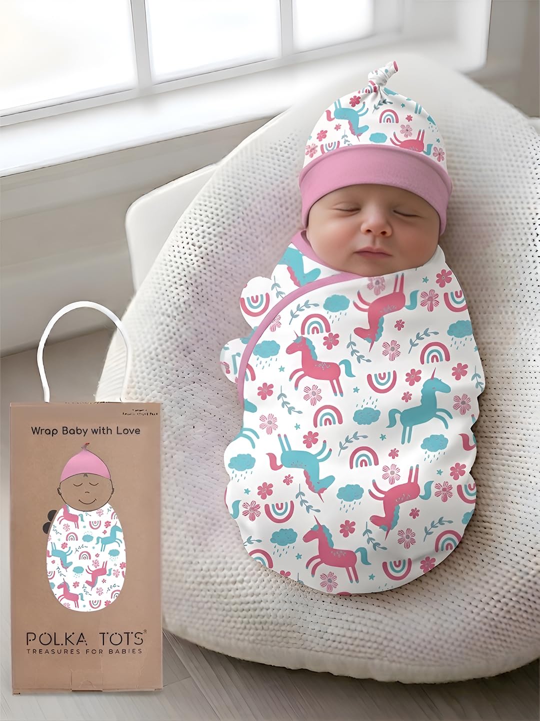 POLKA TOTS Premium Cotton Swaddle Wrap with Cap