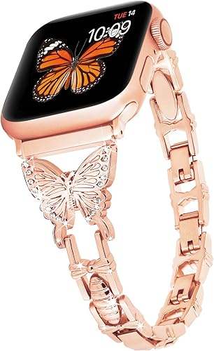 G-ficu Correa de mariposa compatible con Apple Watch Band de 1.61, 1.57, 1.49 pulgadas, iWatch Series 8, 7, 6, SE, 5, 4, 3, 2, 1, bonitas correas