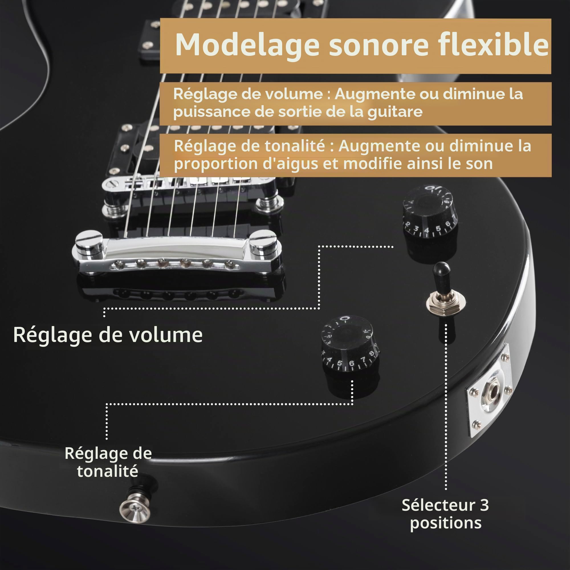 Rocktile L-100 BL Guitare Électrique Noire, Modèle Single Cut, Poids: 3