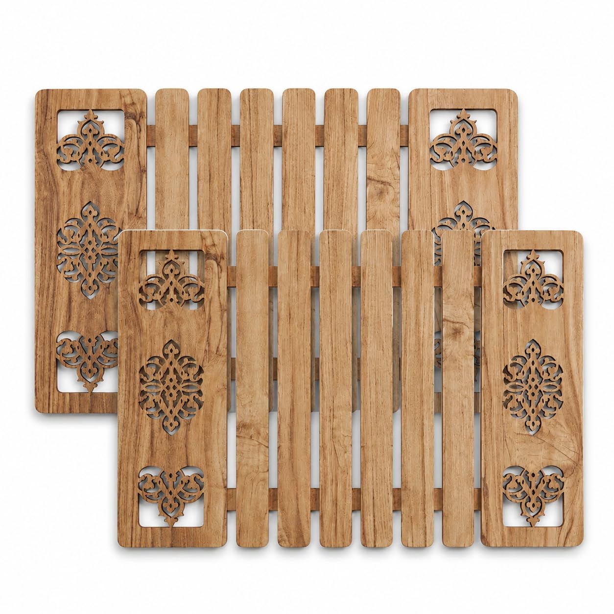 Better Basics Wooden Foldable Table Mat | MDF with Laser-Cut Jali Design | Heat Resistant Dining Table Placemat | 12x18 Inches | Set of 2 (Natural Wood Finish)-image-36