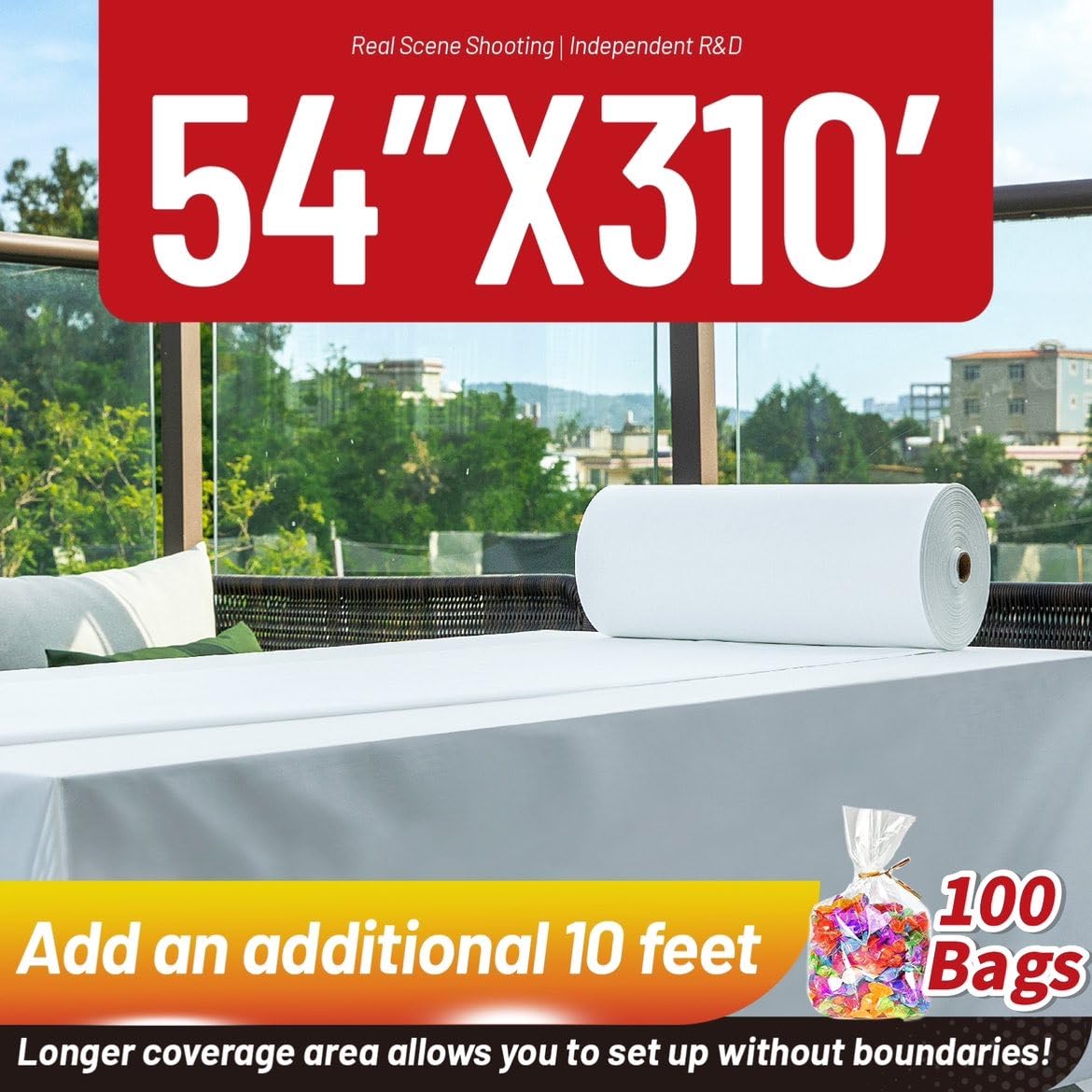 Rollo de mantel de plástico blanco, 54 pulgadas x 300 pies, mantel desechable con caja de corte, material PEVA grueso, impermeable, resistente, ideal para fiestas y eventos