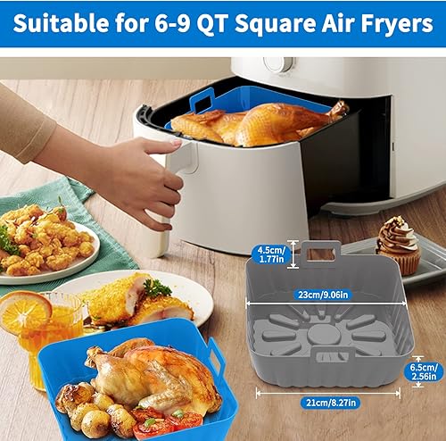 Miniatura 6 de OUTXE Paquete de 2 forros cuadrados de silicona para freidora de aire de 6 cuartos a 9 cuartos de galón reutilizables grandes de silicona para