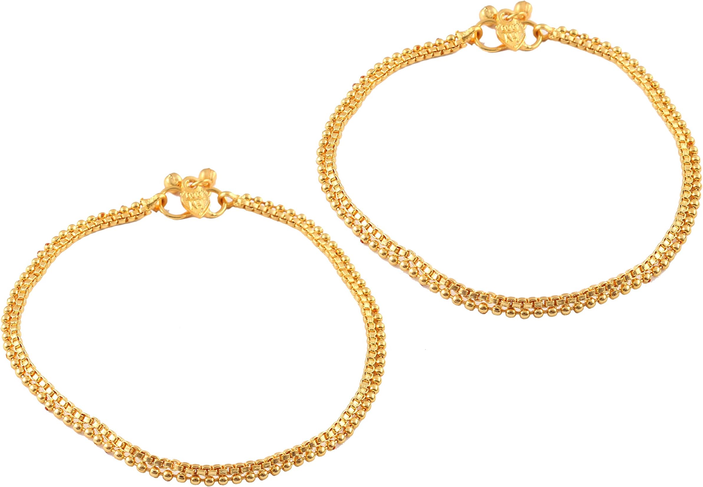 Anklet Payal Indian Traditional CZ Ad Plain Simple Handmade Natural Gold Plated Jewelry