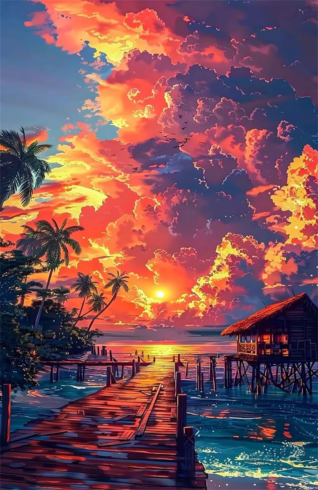 1314 Pezzi Puzzle Adulti Tramonto Sul Ponte Tropicale, Puzzle Impegnativo Decorazione Interna e Regalo