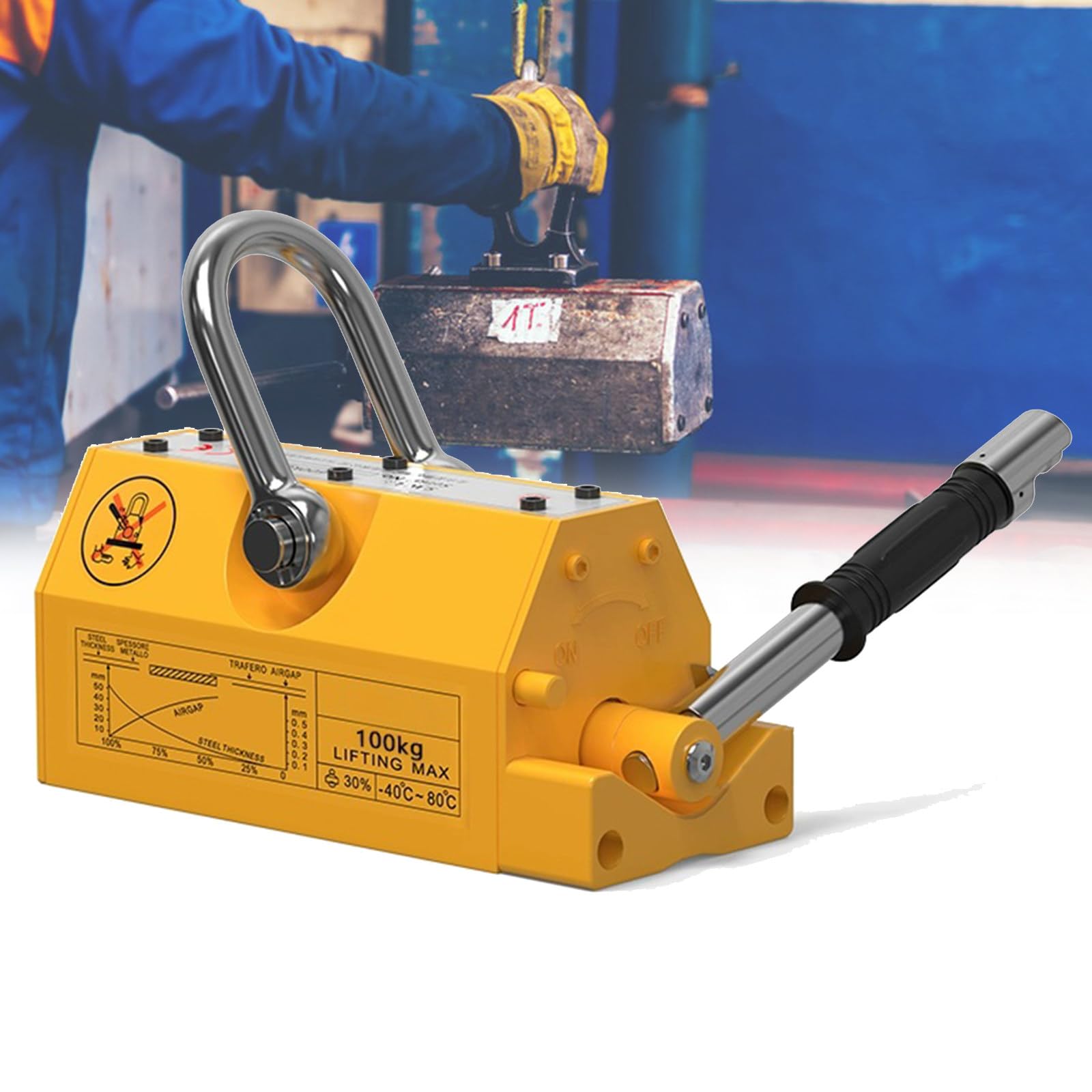 Magnete di sollevamento - Sollevatore magnetico al neodimio con capacità di trazione di 600 kg per sollevamento e applicazioni di gru da officina
