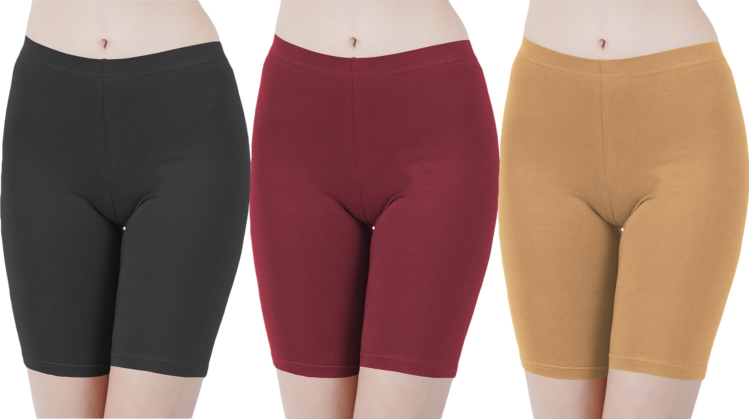 Buy That Trendz Cotton Lycra Tight Fit Stretchable Cycling Shorts Women's | Sorties for Active wear/Exercise/Workout/Yoga/Gym/Cycle/Running Black Maroon Dark Skin Combo Pack of 3 Large