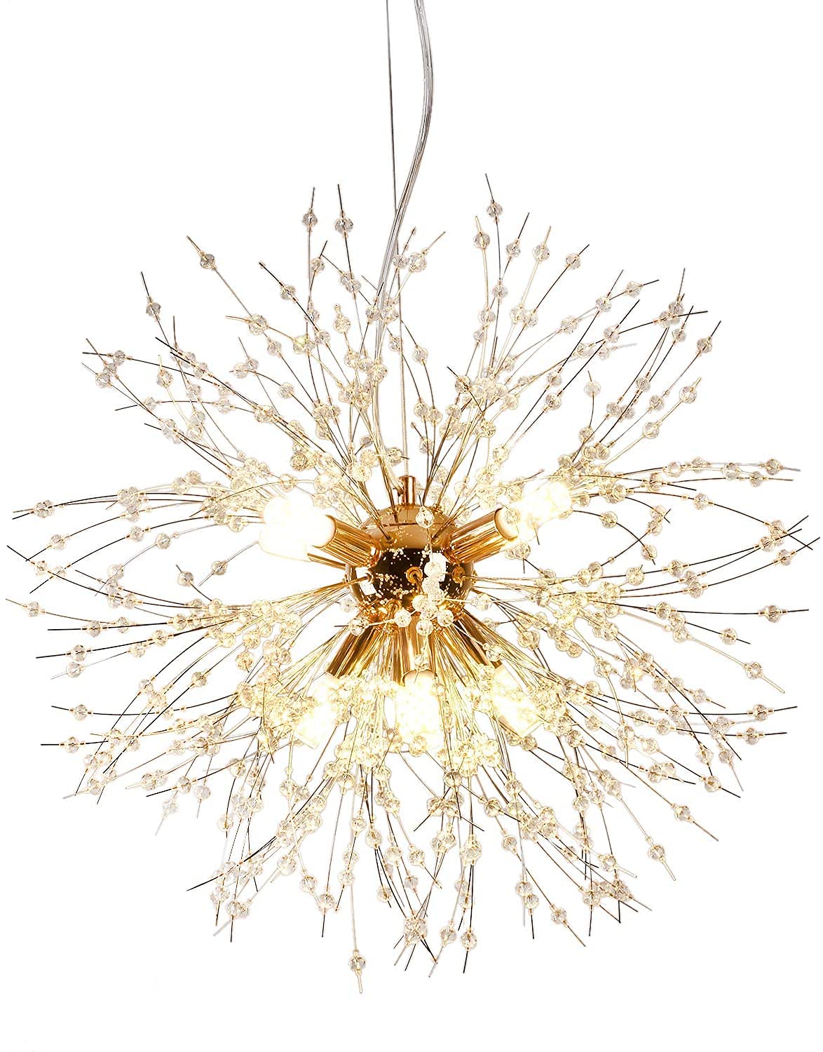 SYAXVOM Modern Golden Crystal Dandelion Chandelier Elegant Decorative Lighting for Living Room Dining Bedroom Kitchen 8 Lights Stunning Home Decor