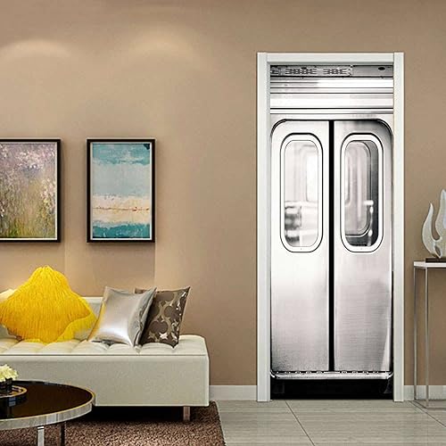 Miniatura 3 de Adhesivos 3D para puerta, murales plateados para puerta de metro, papel tapiz autoadhesivo para puerta, vinilo extraíble, impermeable, póster de