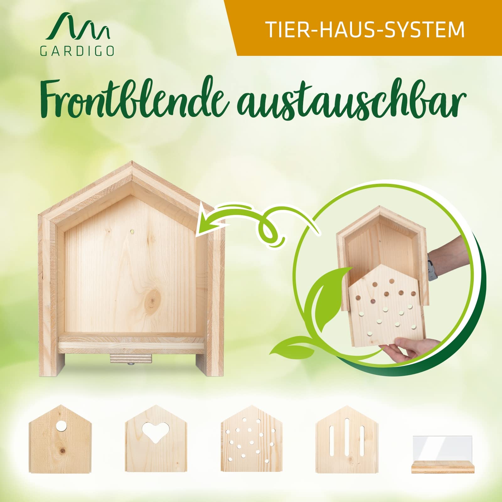 GARDIGO® Tierhaus System: Bienenhaus I Bienenhotel aus Massivholz I Made in Germany I Wildbienen Nisthilfe I Insektenhotel Nistkasten mit Bambusrohr I Wildbienenhotel mit Bambus als Füllmaterial