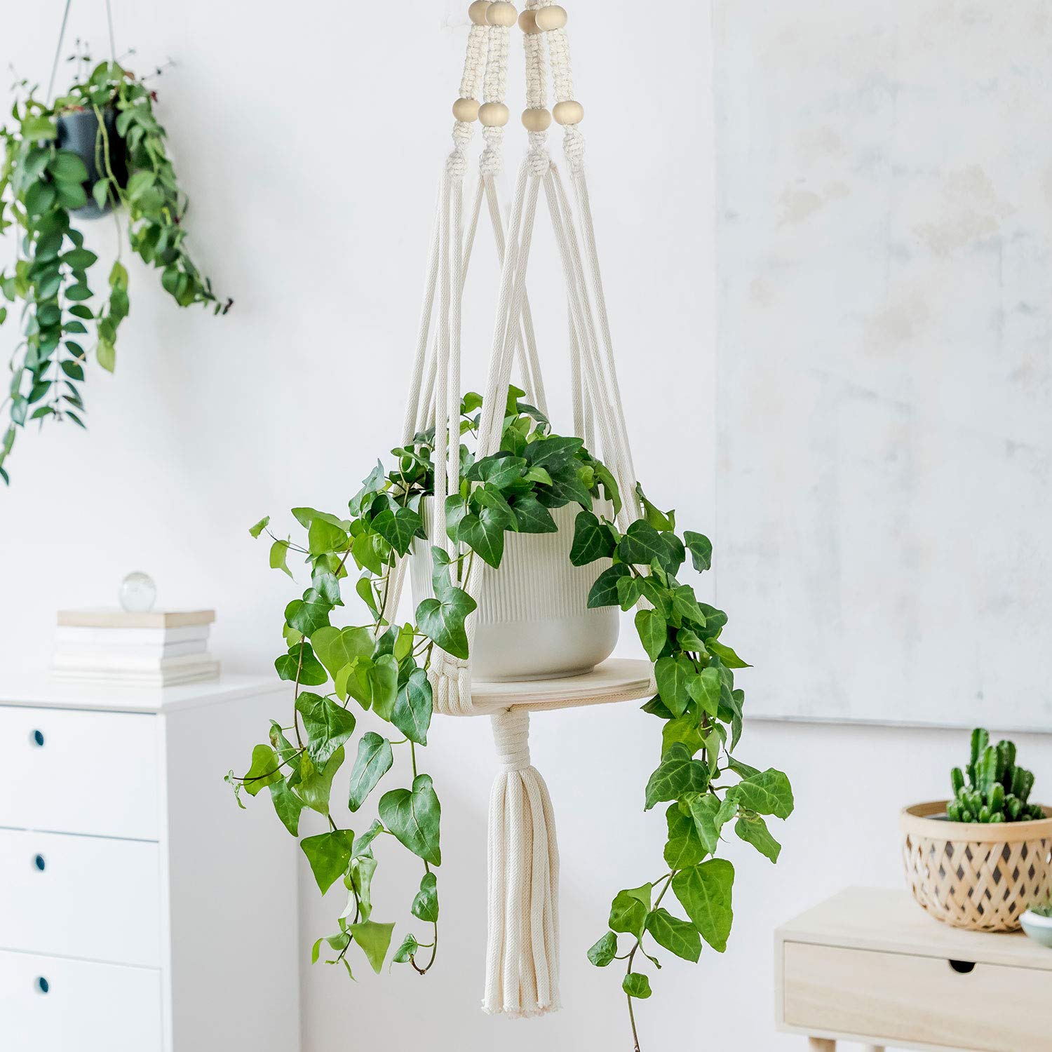 6 Pièces Cintres en Macramé avec 6 Crochets, Différents Niveaux, Set de Jardinières Suspendues en Corde de Coton à la Main Porte-Pots de Fleurs Support de Plantes Suspendues pour Décoration Boho