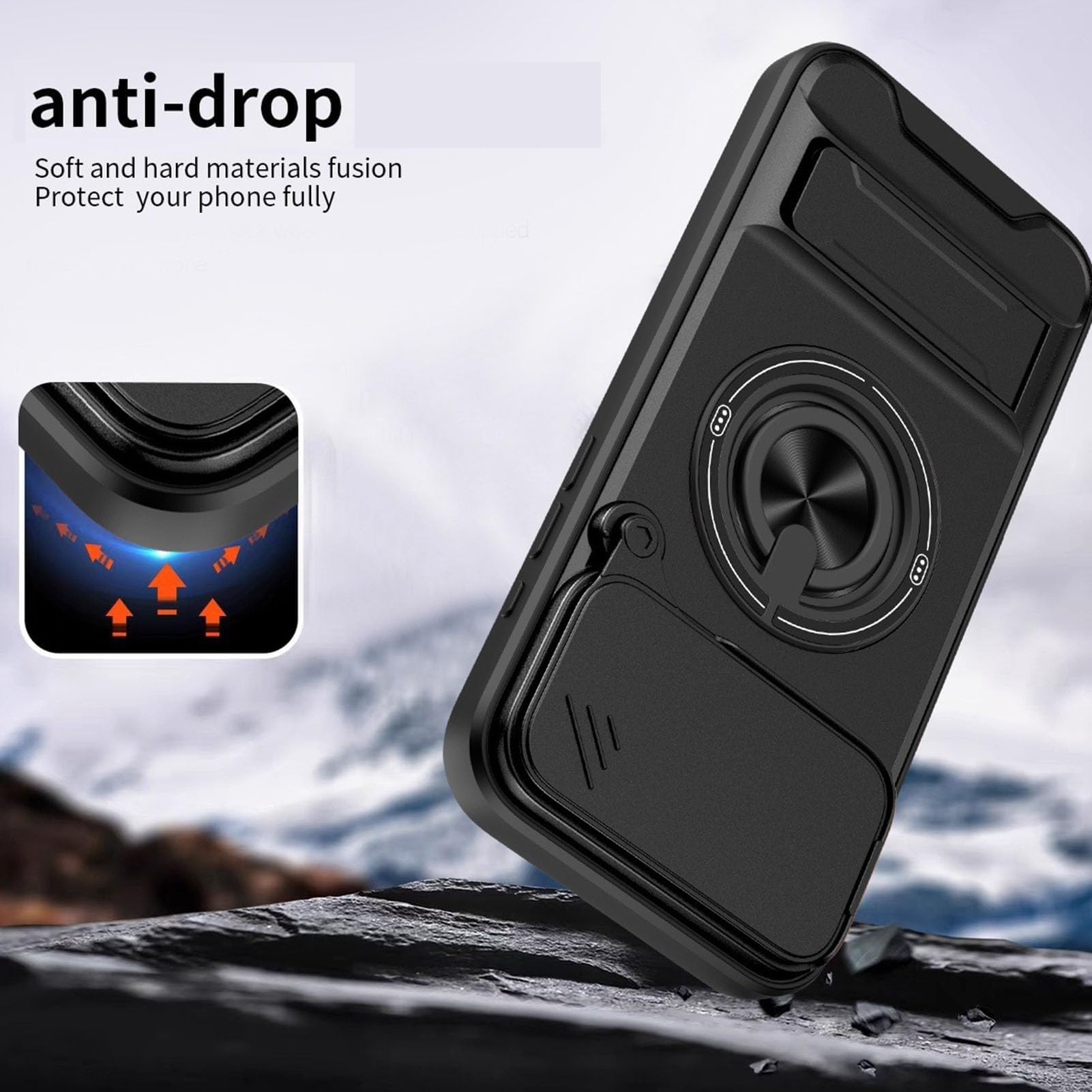 Generico Custodia Per Iphone 17 Pro Max/17 Pro/Air/17, Custodia Protettiva For Fotocamera Rotante Con Supporto For Auto Cover(Nero,17)