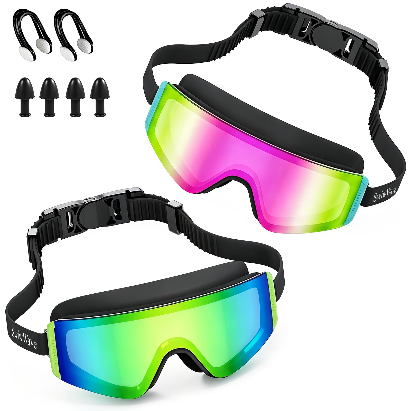 SwiwWave 2 Pack Kids Swimming Goggles Large Frame Soft Silicone Ages 3–15