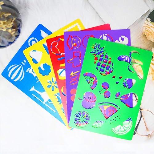 Miniatura 6 de Juego de plantillas de dibujo para niños, 20 piezas, kit de plantillas de plástico, más de 300 patrones, plantillas de dibujo para niñas y niños,