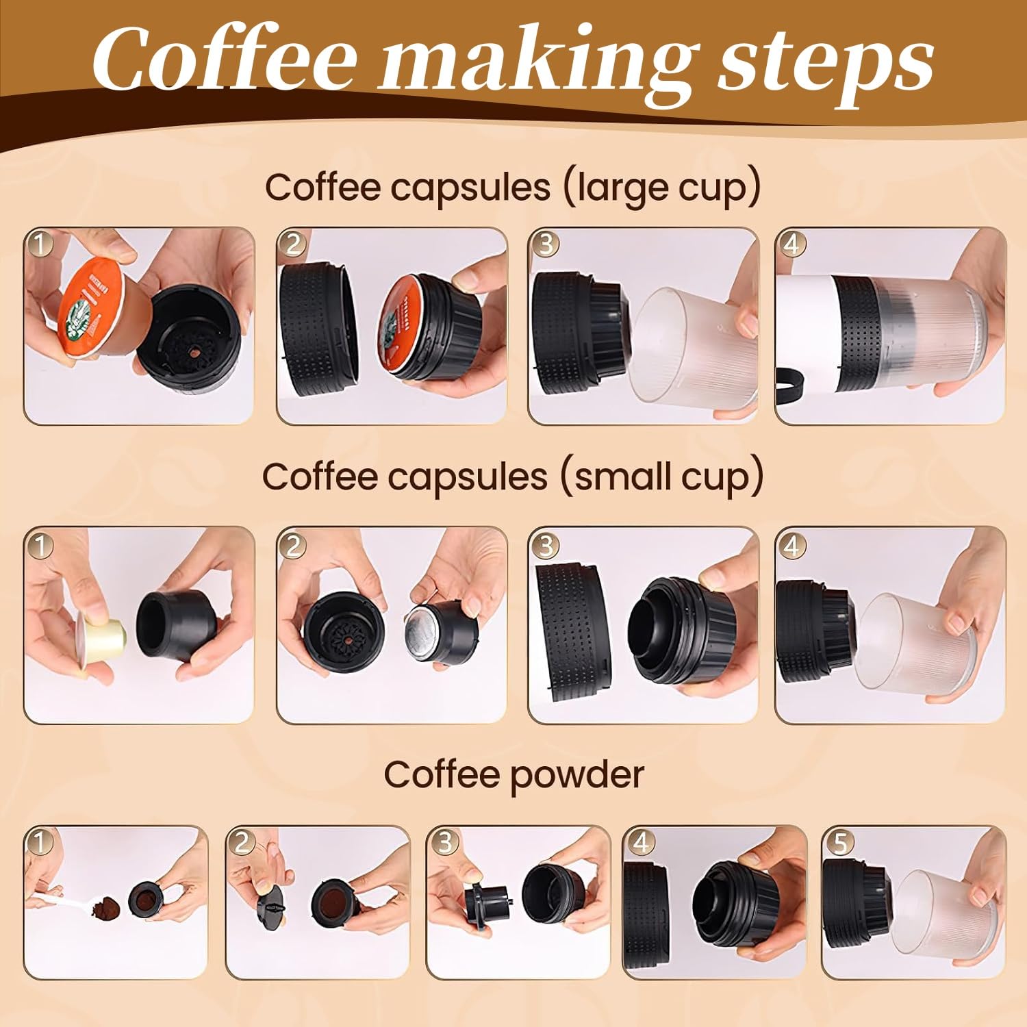 Macchina Per Caffè Espresso Portatile, Macchina Per Caffè Espresso 3 In 1, Macchina Per Caffè Riscaldata Ricaricabile, 3-6 Minuti, Macchina Per Caffè Multicapsula Per Campeggio Casa Auto (Grigio)
