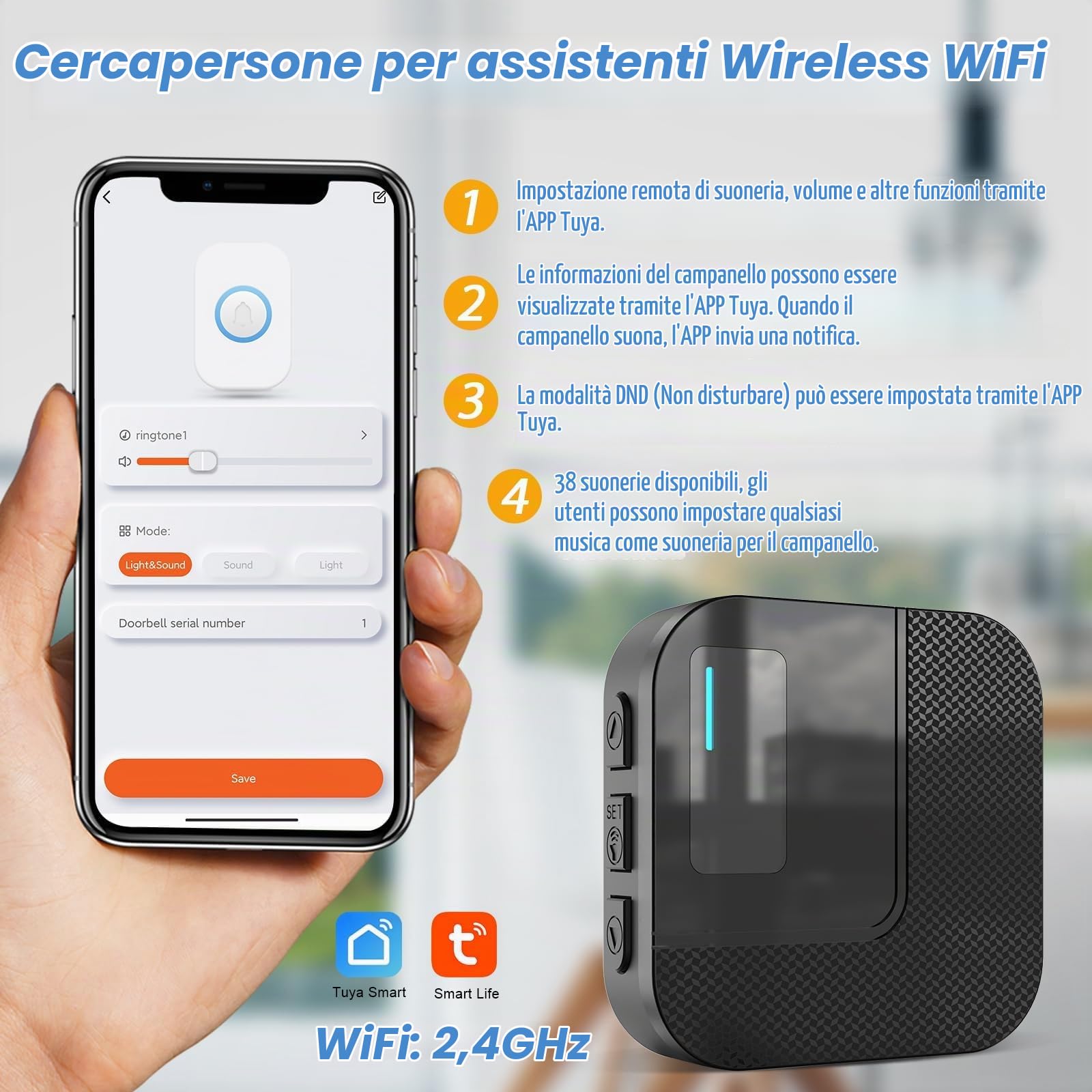 DAYTECH - Pulsante di chiamata di emergenza portatile WiFi Tuya Smart Senior, sistema di allarme per anziani e disabili, SOS per bambini