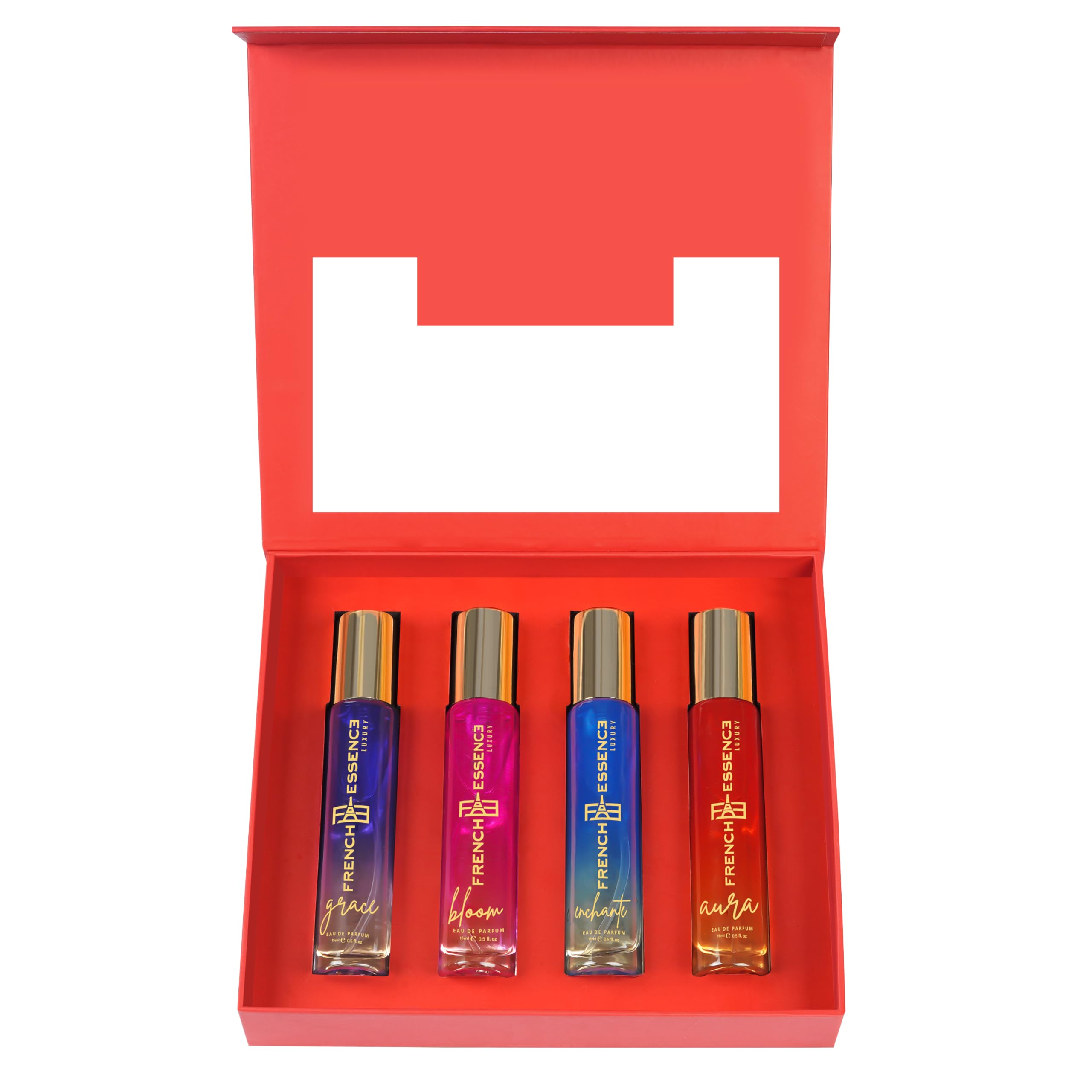 French Essence Luxury Eau De Parfum Gift Set for Women - Grace, Bloom, Enchante, Aura Long-Lasting Fragrance (15ml Each, 60ml Total)-image-33