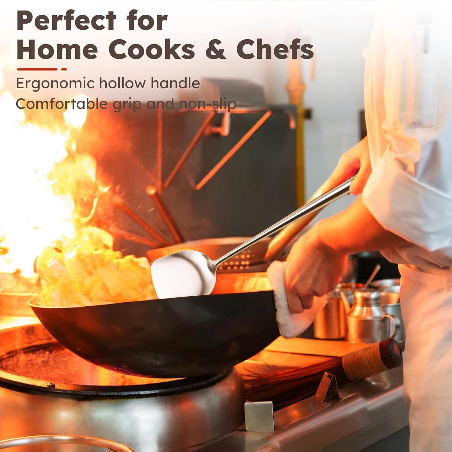 MARTE Kitchen Cooking Utensils Set, 5 Pcs Stainless Steel Cooking Kitchen Utensils Spatula Set with Holder, Heat-Resistant Spatula and Ladle Skimmer Turner Tool Set，Dishwasher Safe & BPA Free