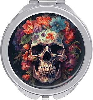 Espejo de maquillaje de viaje con flores en e...