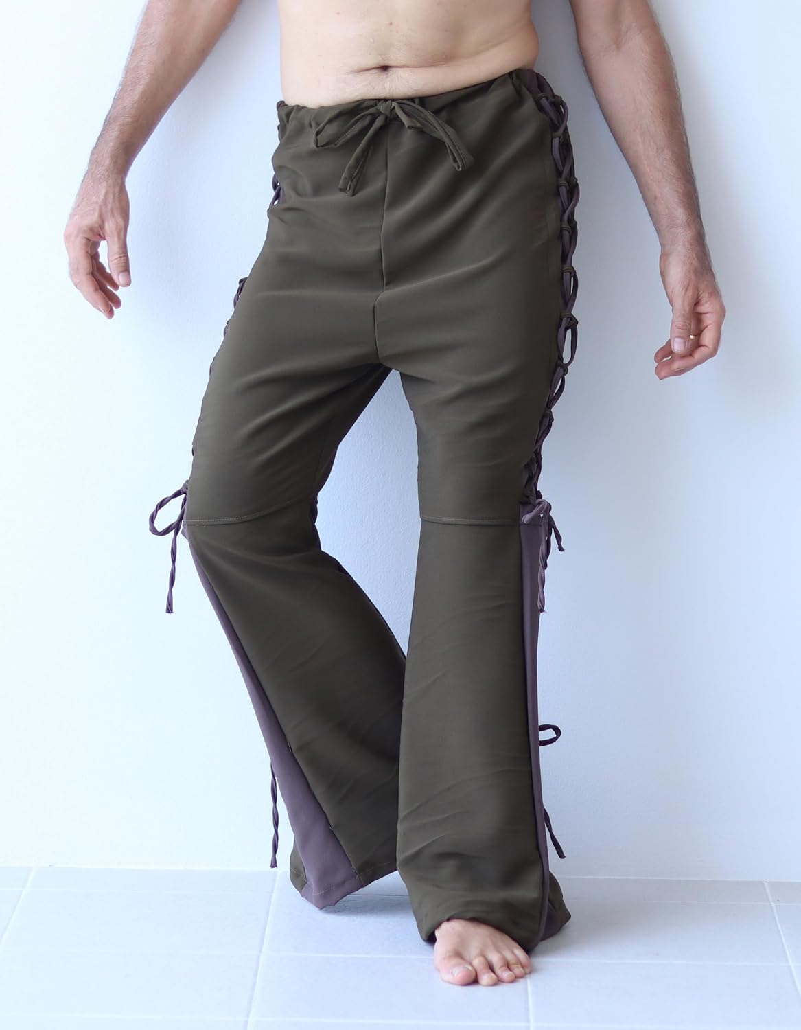 New World Native Flare Pants Pullstring Waist Medieval Steampunk Lace Up
