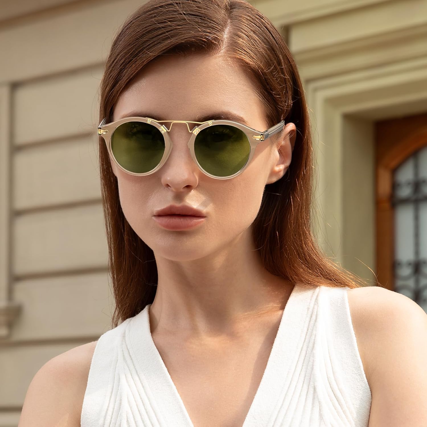 CARFIA Double Bridge Small Acetate Sunglasses for Women Polarized, Retro Metal Brow Ladies Sunnies Fashion Round Eyewears - Image 3