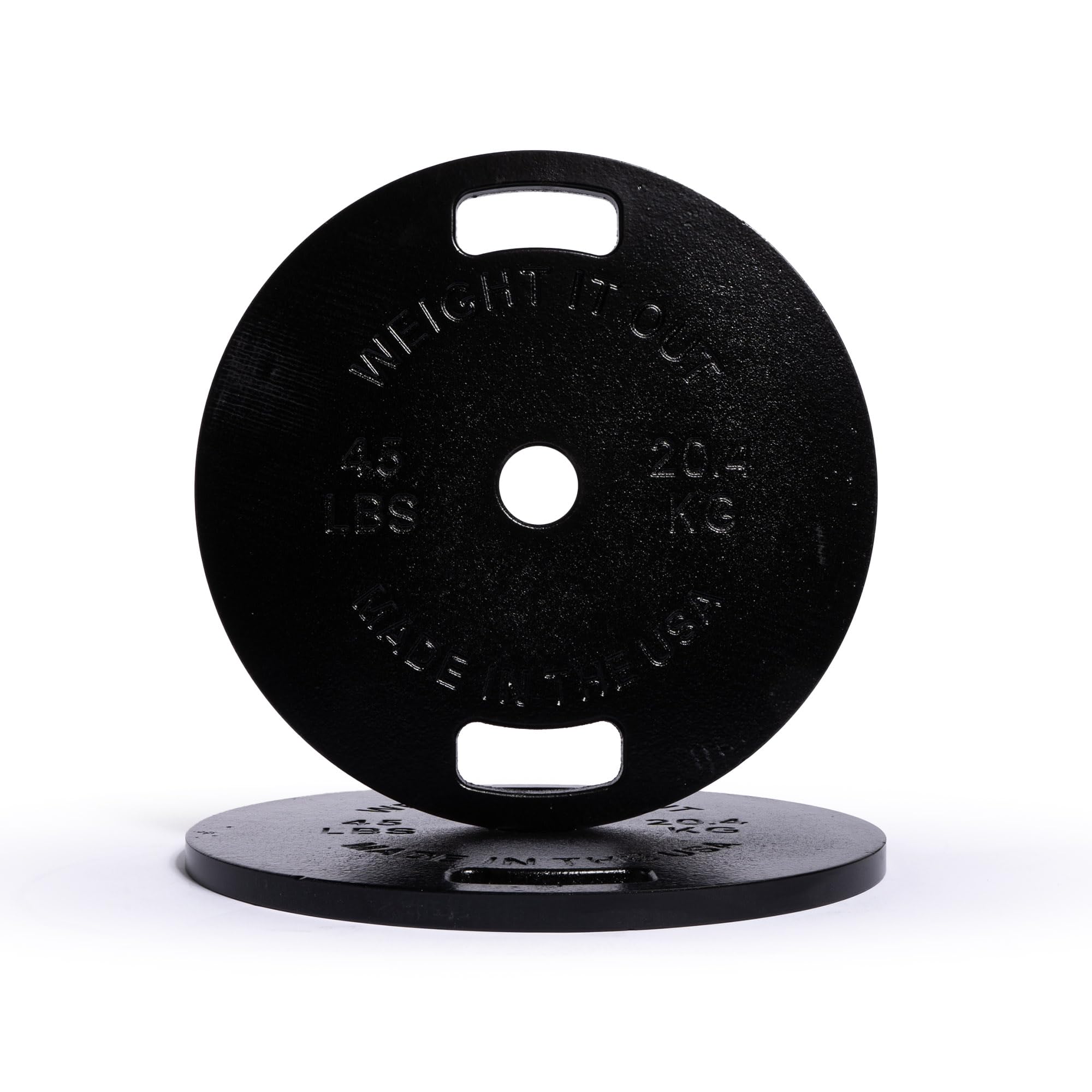 Weight It Out 45lb Cast Iron Black American Made Coated Machined Weight Plate Pair Thinnest Weight Plates on the Planet. Save Space on Your Racks and in Your Gym