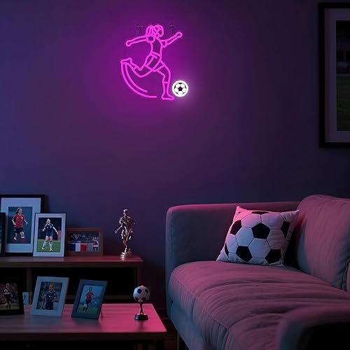 Miniatura 2 de Letrero de neón de fútbol de OkiyiD para niñas - Decoración de pared deportiva regulable con alimentación USB, regalos únicos para mujeres y niñas