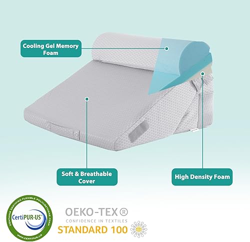 Miniatura 6 de Bedluxe Juego de 3 almohadas ortopédicas de cuña para cama, almohada de cuña de espuma para postcirugía para espalda, piernas y rodillas, almohada
