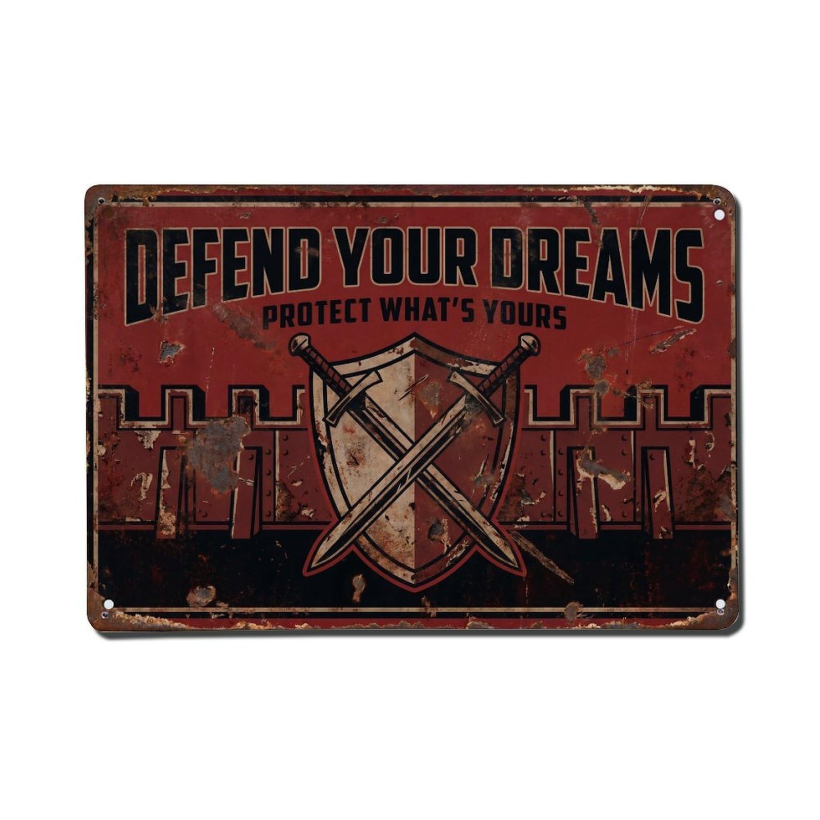 Defend Your Dreams Protection Retro Motivational Slogans Vintage Metal Tin Sign Wall Decor for Cafe, Club, Garden Metal Poster 8x12Inch