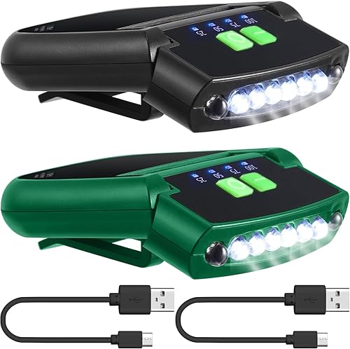Miniatura 15 de Mudder Linterna LED con clip para gorra USB recargable, linterna impermeable ultra brillante para sombrero, linterna de cabeza para pesca, Negro