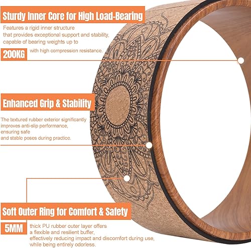 Miniatura 4 de Rueda de yoga de goma sintética de alta densidad para estiramiento y flexibilidad para ayudar a dolores de espalda y tensión, desgarro, diseño de