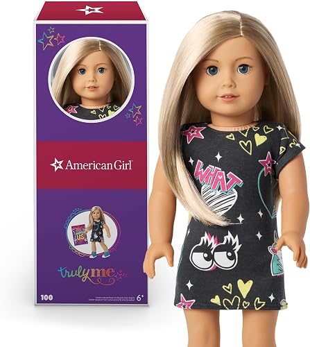 American Girl Truly Me 18-inch Doll #100 with Blue Eyes, Blonde Hair, Lt-to-Med Skin, Printed T-shirt Dress, For Ages 6+