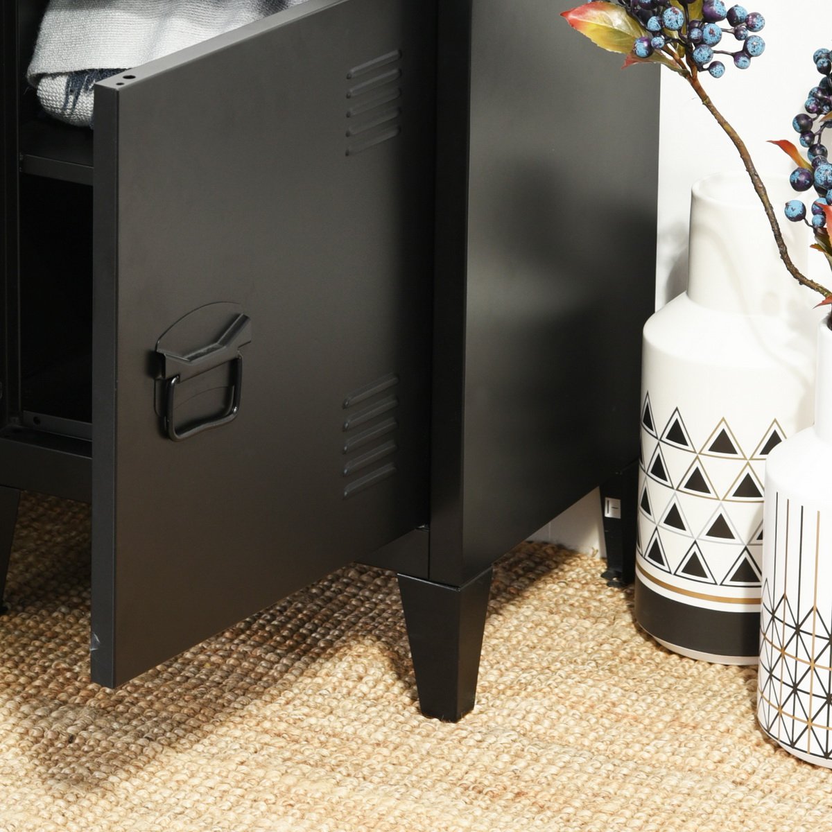 FurnitureR Armadietto portaoggetti verticale in metallo, tavolino con ripiani a 2 livelli, comodino per soggiorno, camera da letto, ufficio, nero