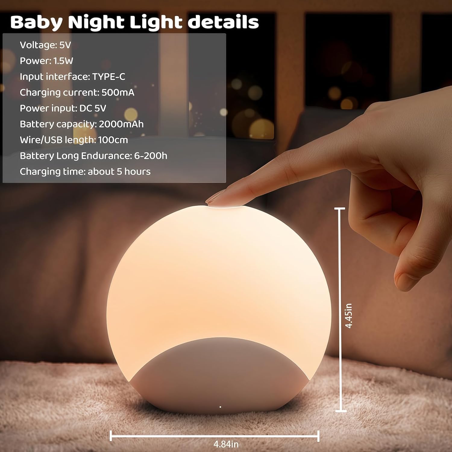 IYT Simpatica luce notturna per bambini, 7 colori, dimmerabile, luce notturna per bambini, in silicone al tatto, per l'allattamento al seno, morbida senza BPA, luce per la camera dei bambini