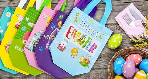 Miniatura 7 de 6 bolsas de Pascua no tejidas con asa, bolsas de regalo de Pascua feliz para niños, bolsas de golosinas, conejo, bolsas reutilizables de Pascua,