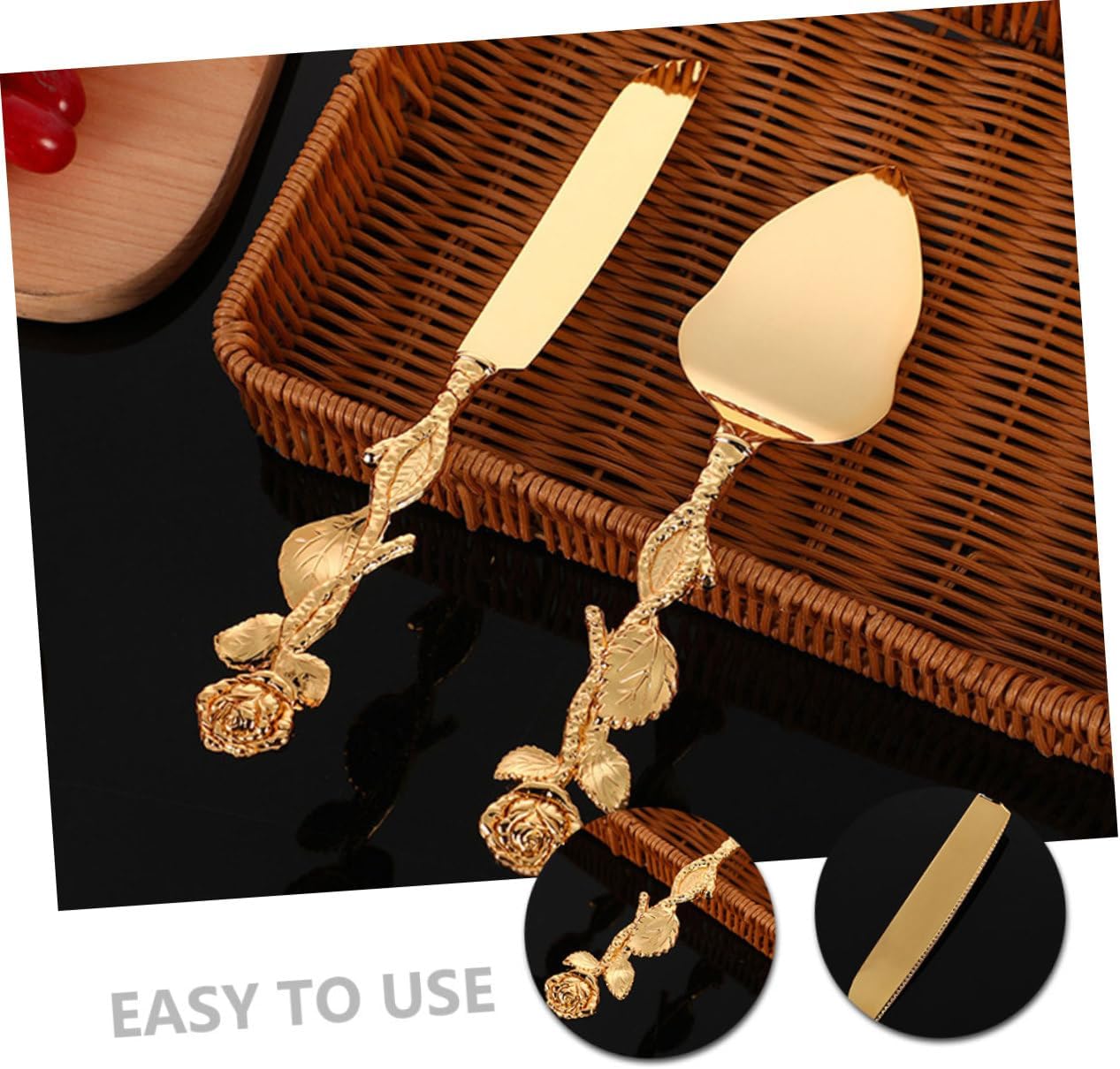 Zinc Alloy Cake Serving Set with Rose Design Cake Cutter and Server for Anniversaries and Parties Easy Handling and Maintenance for Special Occasions