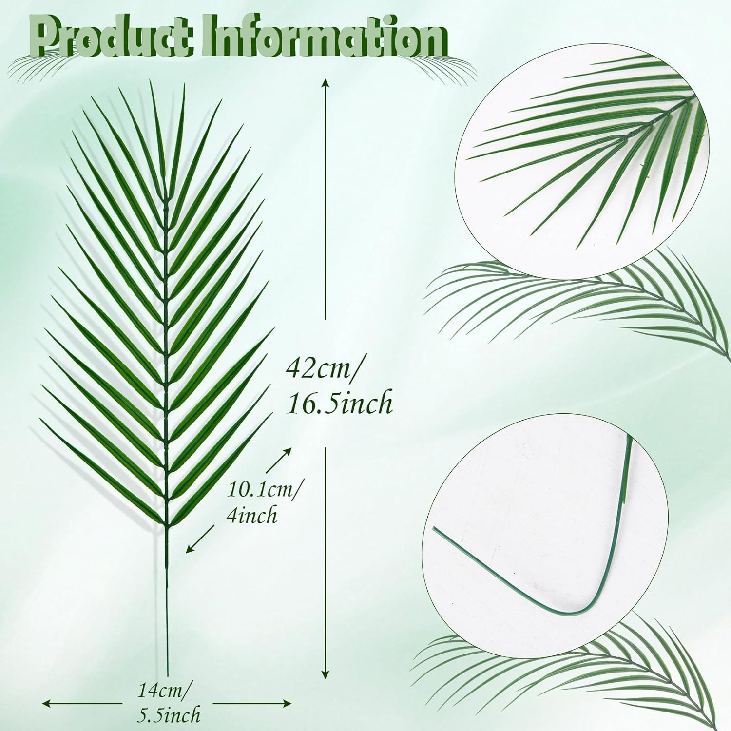 XONOR Artificial Palm Leaves, Fake Tropical Leaves, Faux Palm Leaf with Stem for Jungle Hawaiian Dinosaur Luau Party Table Decoration Wedding Birthday Theme Party Decoration (100Pcs, 16.5'')
