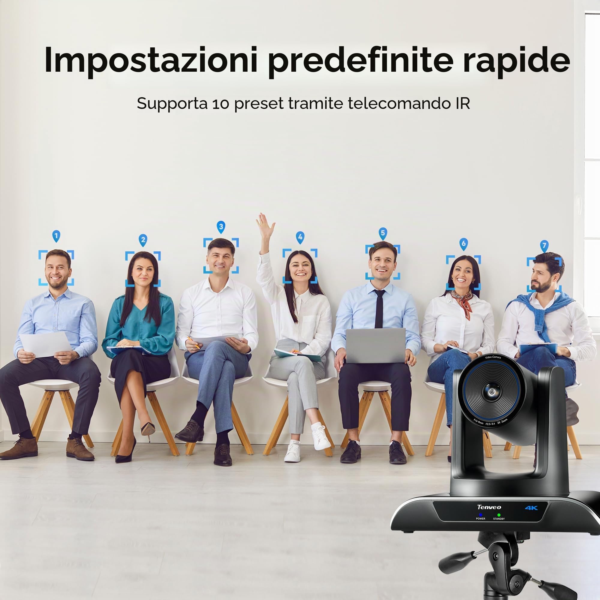 Tenveo Sistema di Telecamera per Conferenze 4K con Microfono Bluetooth, Camera PTZ Zoom Ottico 3X Tracking IA, USB3.0/HDMI, 93° Grandangolo per Videoconferenza, Riunioni, Chiesa, Zoom/Teams/OBS