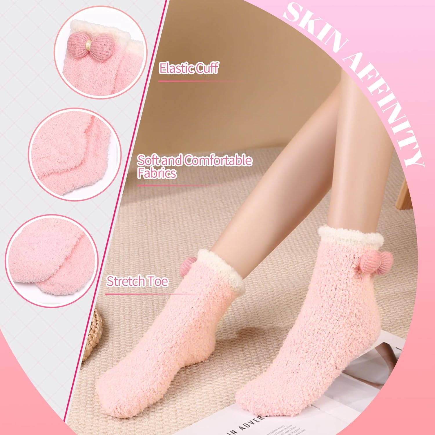 Jspupifip Cute Fuzzy Socks for Women, 7 Pairs Soft Animal Dolls Slipper Socks Winter Fluffy Sleeping Warm Sock Christmas Gift - Image 5