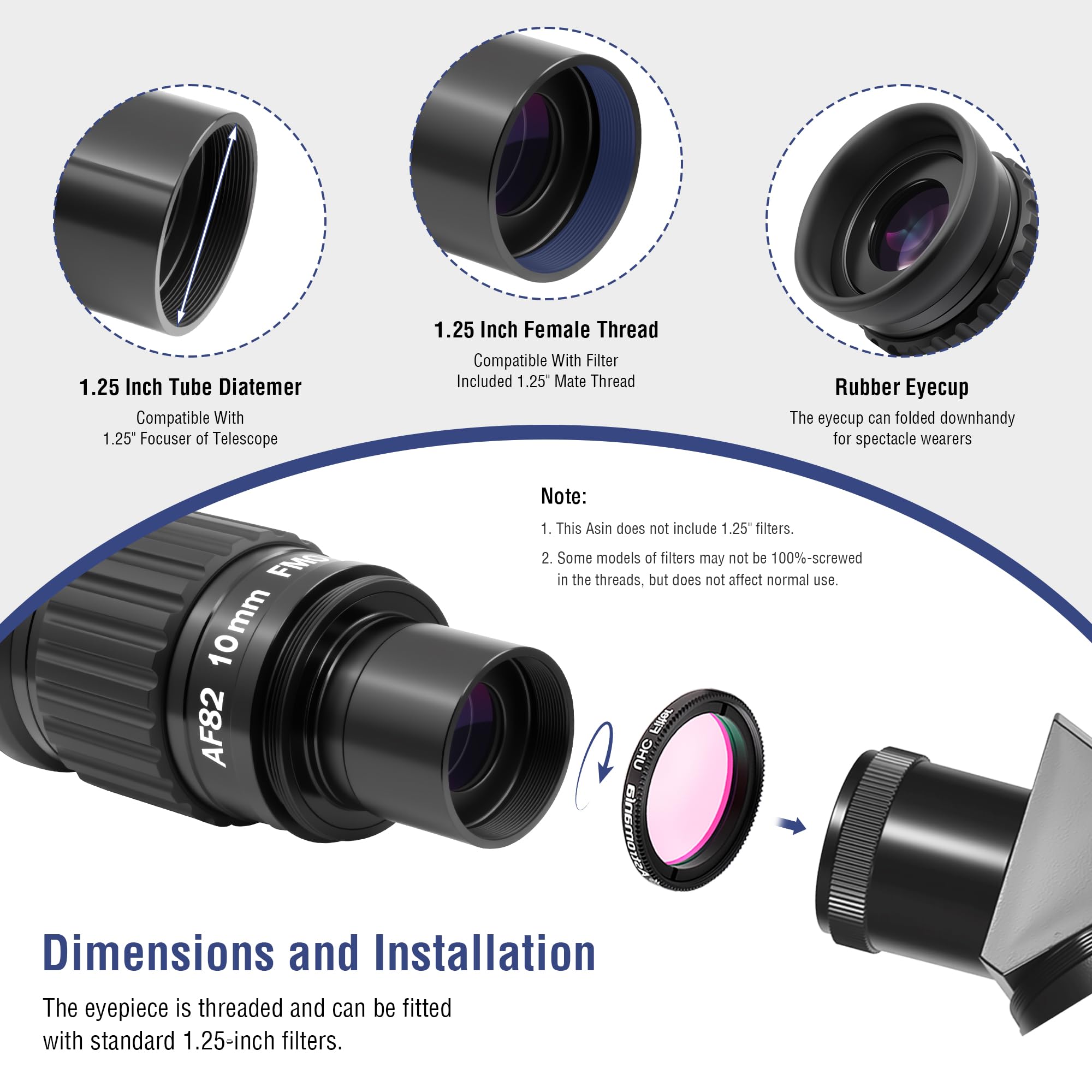 astromania 1,25 "-82 Grado swa-10 mm Compacto Ocular, Resistente al Agua y Niebla – Permite a Cualquier Agua Entrar en el Interior y Disfrutar de una Vista