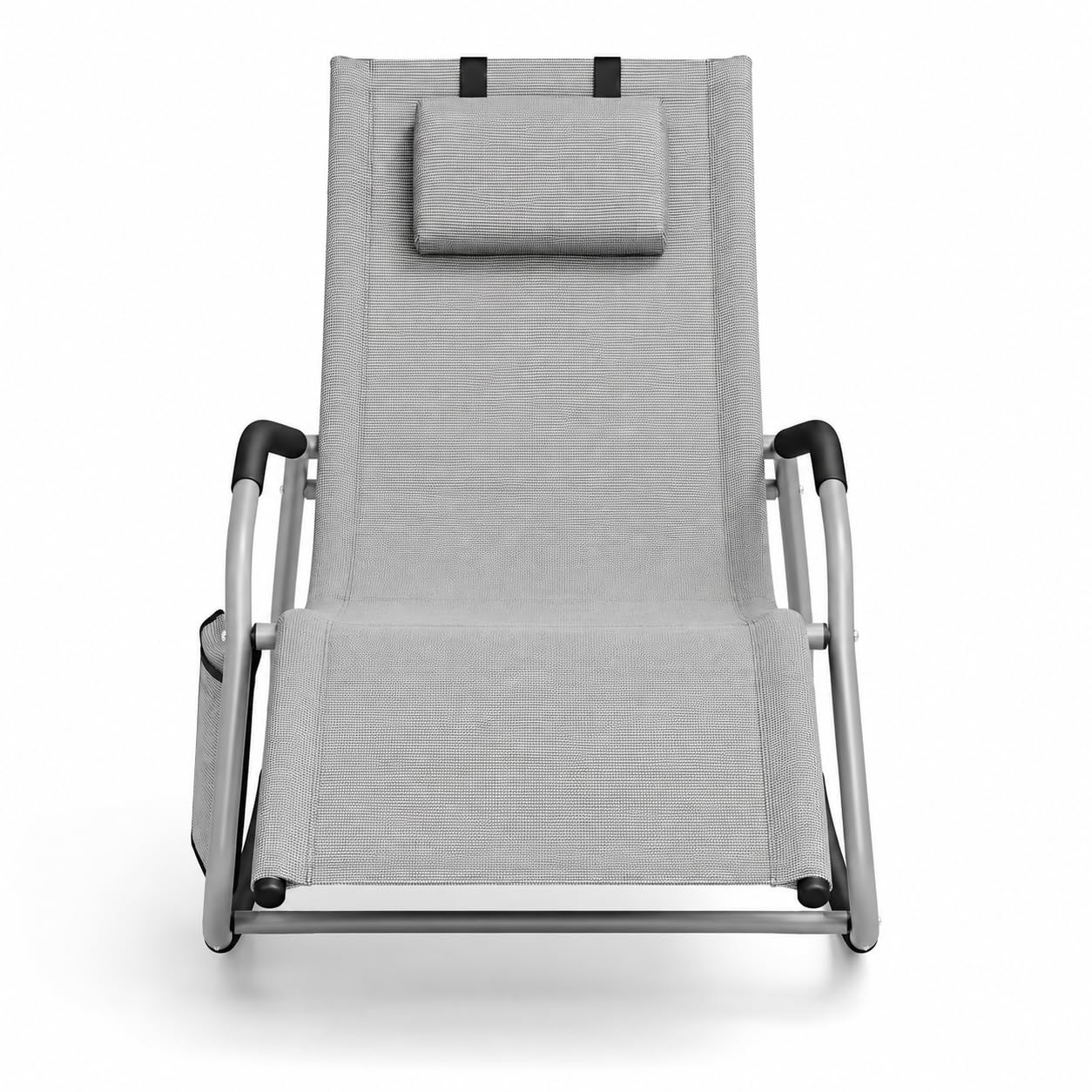 Sedia A Dondolo Ergonomica Da Esterno Con Cuscino Antiribaltamento E Tasca Laterale Sdraio Da Giardino Con Tela In Textilene E Telaio In Acciaio 151 x 56 x 90 Cm Grigio