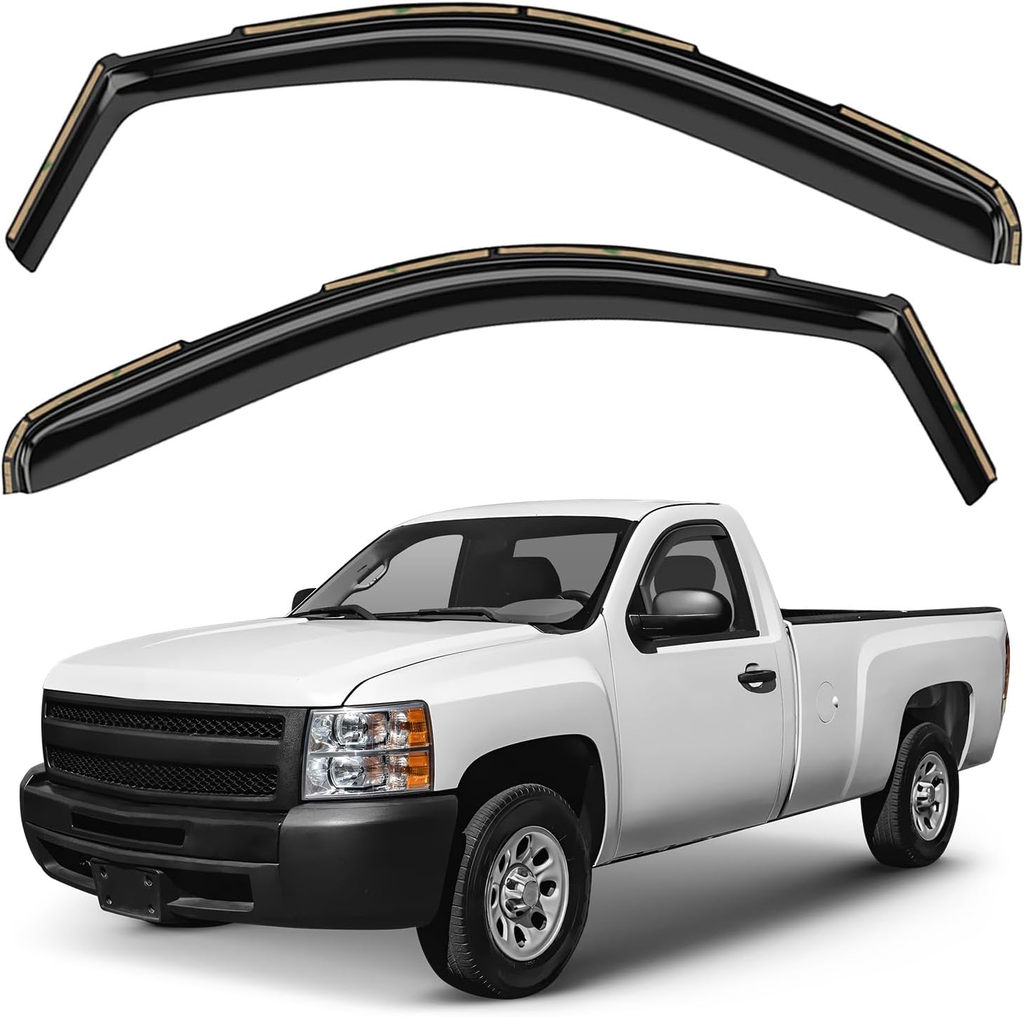 Window Deflectors Smoke Tinted in-Channel Side Window Vent Visor Deflectors Rain Guards Compatible with Chevrolet (Chevy) Silverado/GMC Sierra 2007-2013 Regular Cab - 2 pcs. GW0901