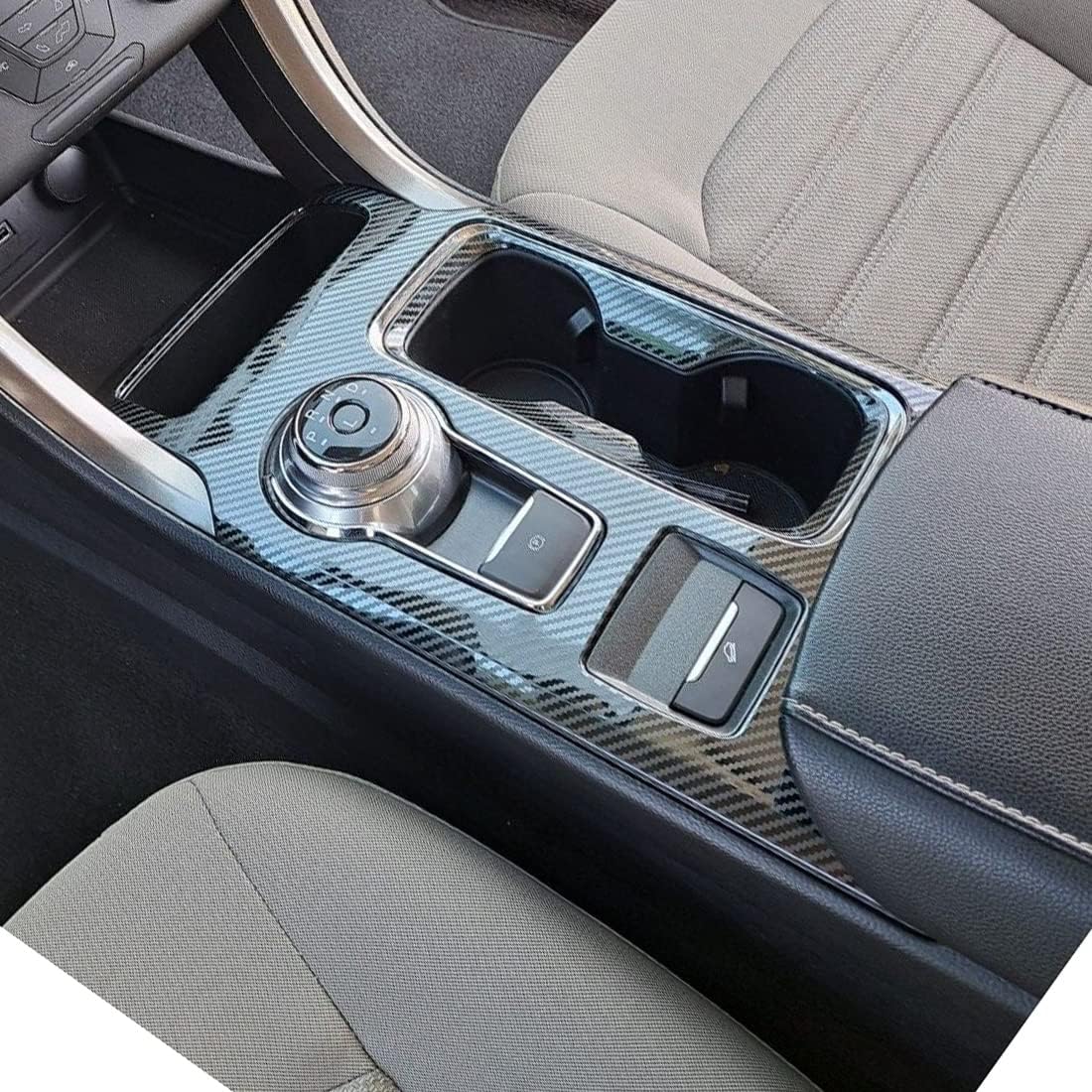 ruihe Carbon Fiber Pattern Car Gear Shift Knob Console Panel Trims Cup Holder Frame Cover Compatible with Fit for Ford Fusion 2017 2018 2019 2020