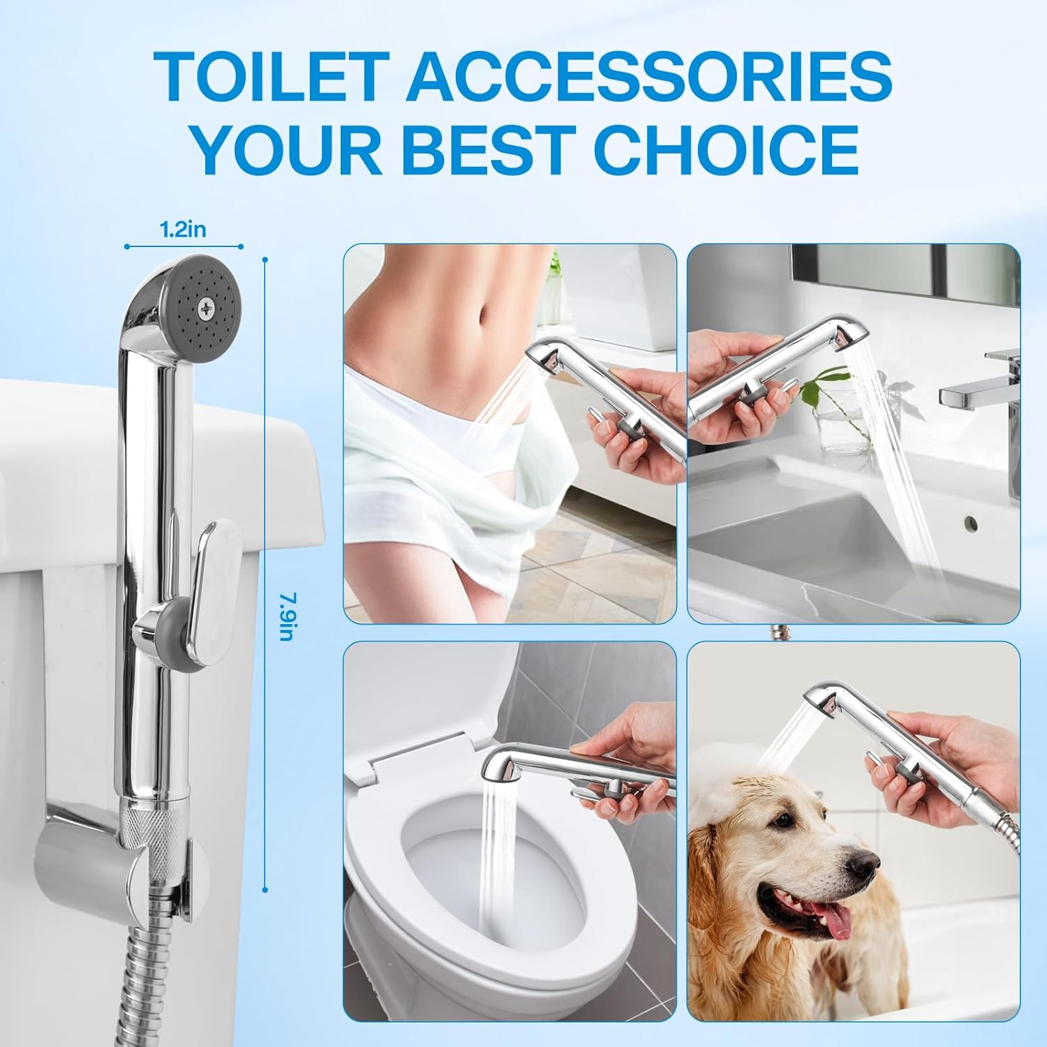 Silver Handheld Bidet Sprayer for Toilet Handheld Bidet Sprayer for Toilet,Adjustable Water Pressure Control