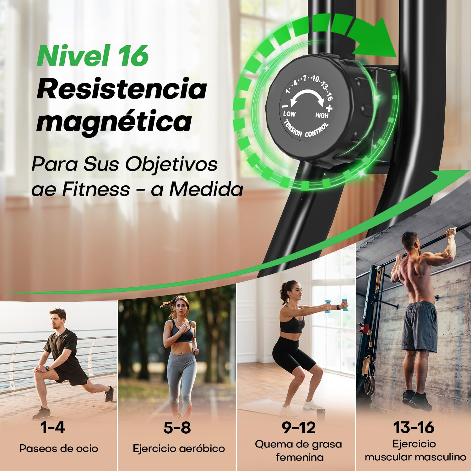 VANNECT Bicicleta Estatica Plegable con 16 Niveles de Resistencia, Monitor LCD y Medición de Pulso Manual, Soporte Plano, Ahorro de Espaci, Estática Silenciosa Magnética Bicicleta Estatica para Casa