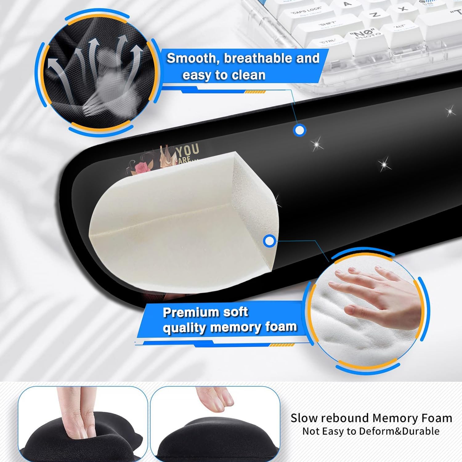 Large Gaming Mouse Pad+ Keyboard Wrist Rest Set, Ergonomics Memory Foam Mouse Mat Wrist Rest Support, Waterproof Extended Mousepad 31.5x11.8in, African American Women Black Girl Desk Pad