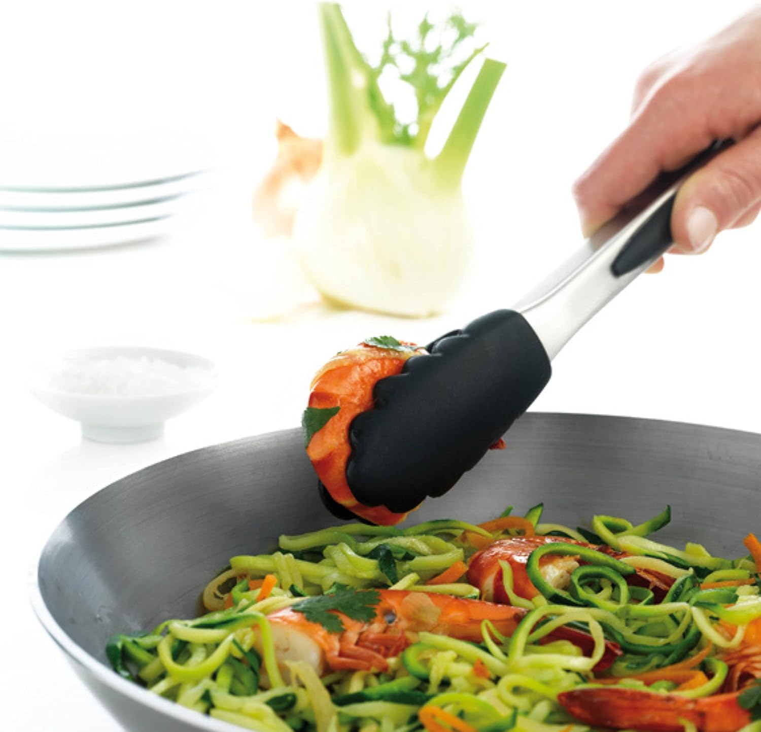 Mastrad 11-Inch Stainless Steel and Silicone Tongs, Red