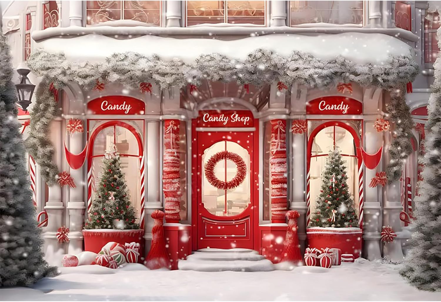Baocicco 10x8ft Red Christmas Candy Shop Photo Backdrop Xmas Gingerbread House Banner Santa Candy Background Christmas Baby Shower Candy Themed Birthday Decor Candy House Party Photo Booth Props