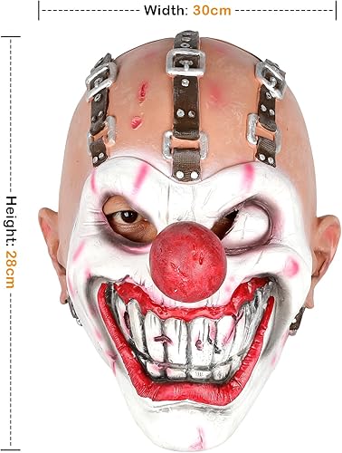 Miniatura 7 de Máscara de payaso de Halloween, disfraz de Joker, máscaras aterradoras para adultos, cadena de cinturón realista, espeluznante asesino de un solo