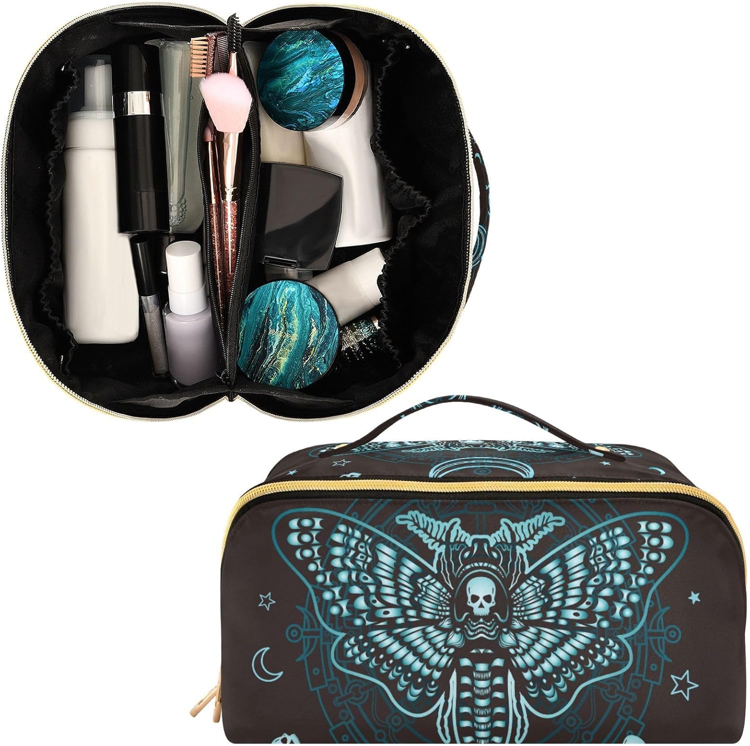 Makeup Organizer Bag, Gothic Skull Butterfly Travel Makeup Bags Makeup Vanity Case Large Capacity Rhombus Cosmetic Toiletry Bag for Girl Women Ladies - Image 3